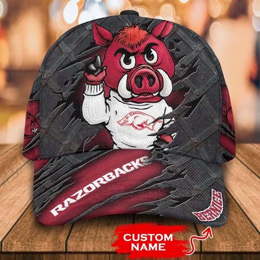 NCAA Arkansas razorbacks 3D Mascot Custom Baseball Cap