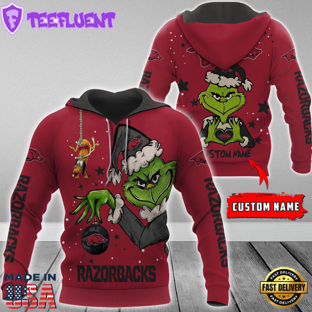 Ncaa Arkansas Razorbacks Football Team The Grinch Custom Name Hoodie