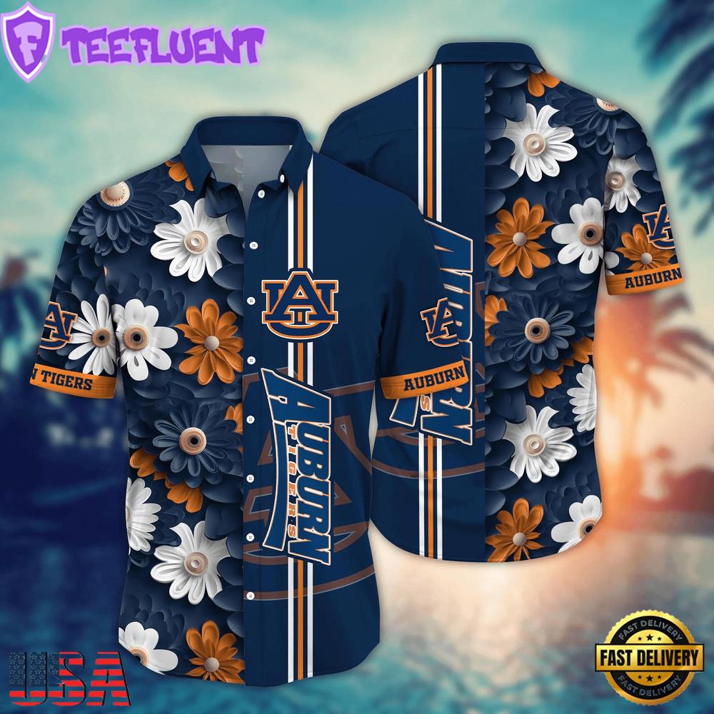 NCAA Auburn Tigers Flower Summer Aloha Button Hawaiian Shirt