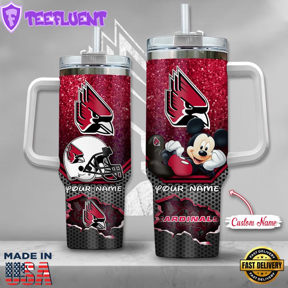 NCAA Ball State Cardinals Mickey Mouse Custom Stanley Quencher 40oz Stainless Steel Tumbler With Handle