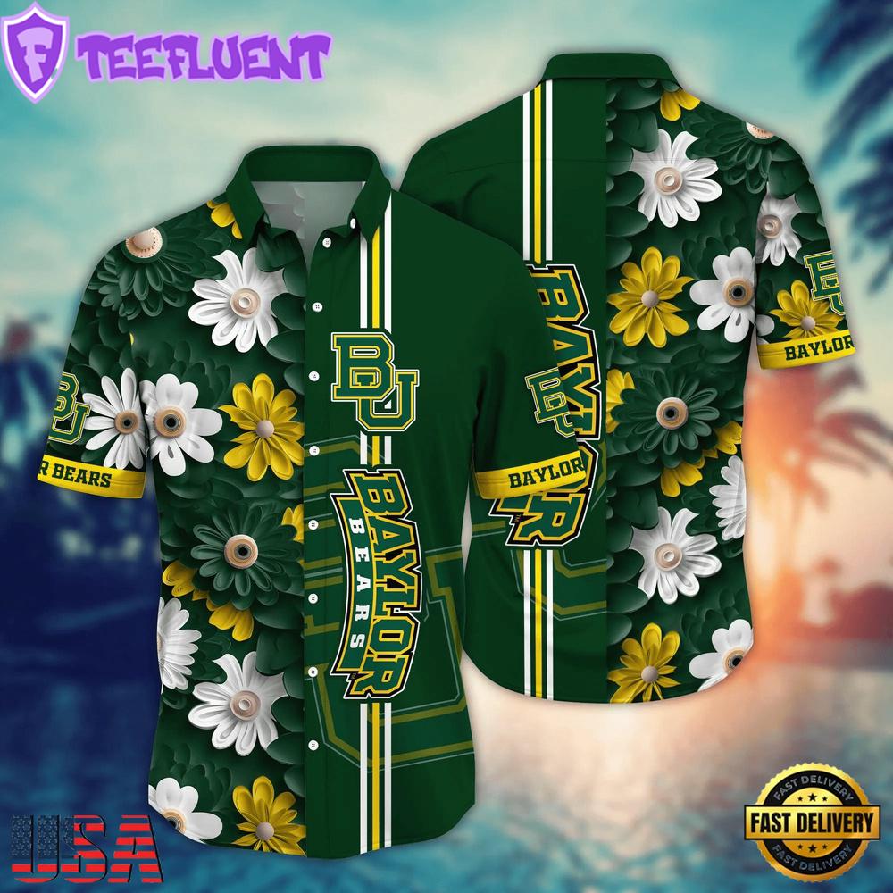 NCAA Baylor Bears Flower Summer Aloha Button Hawaiian Shirt