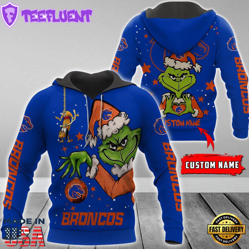 Ncaa Boise State Broncos Football Team The Grinch Custom Name Hoodie