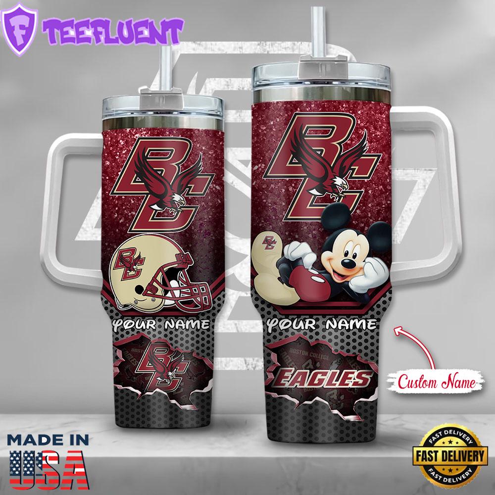NCAA Boston College Eagles Mickey Mouse Custom Stanley Quencher 40oz Stainless Steel Tumbler With Handle