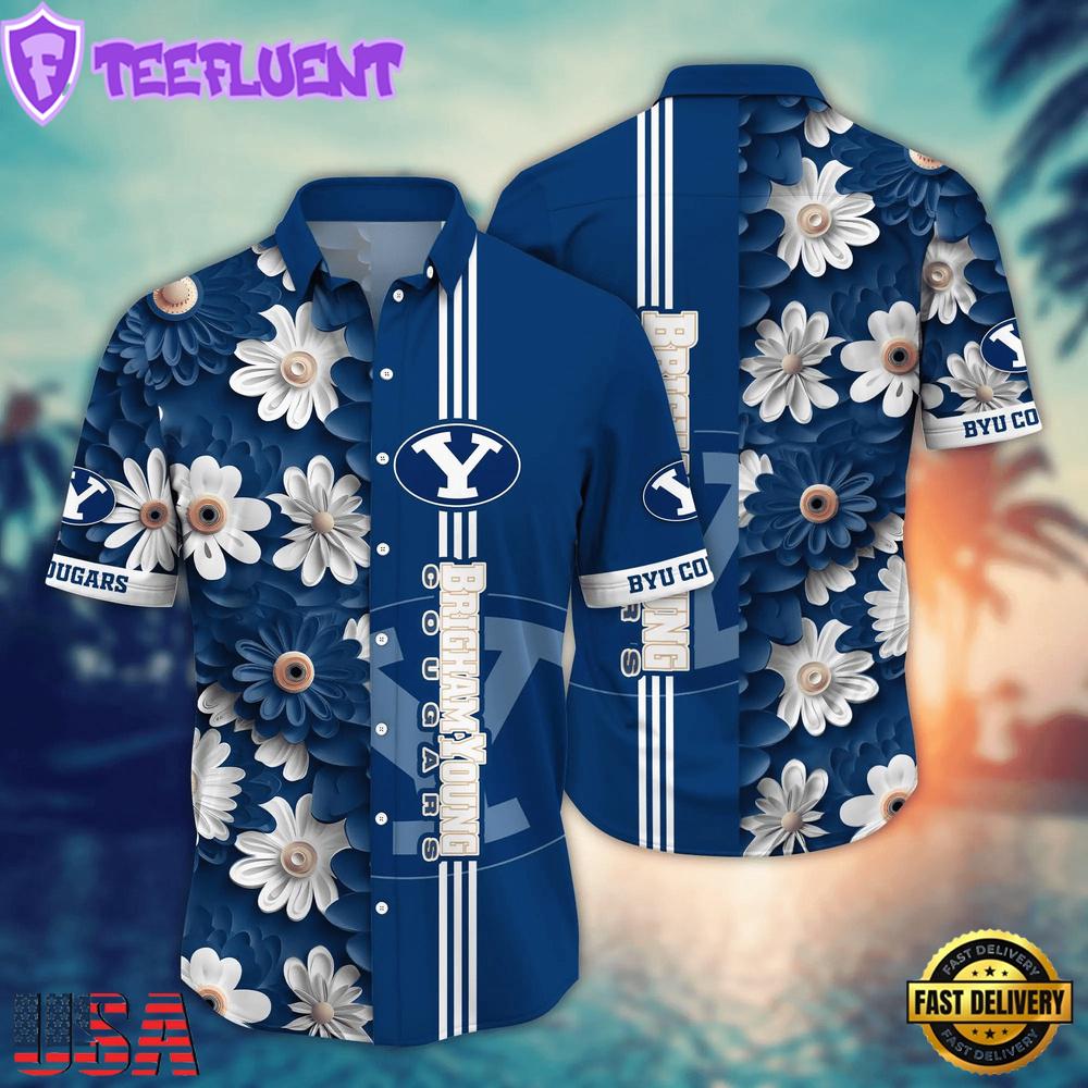 NCAA BYU Cougars Flower Summer Aloha Button Hawaiian Shirt