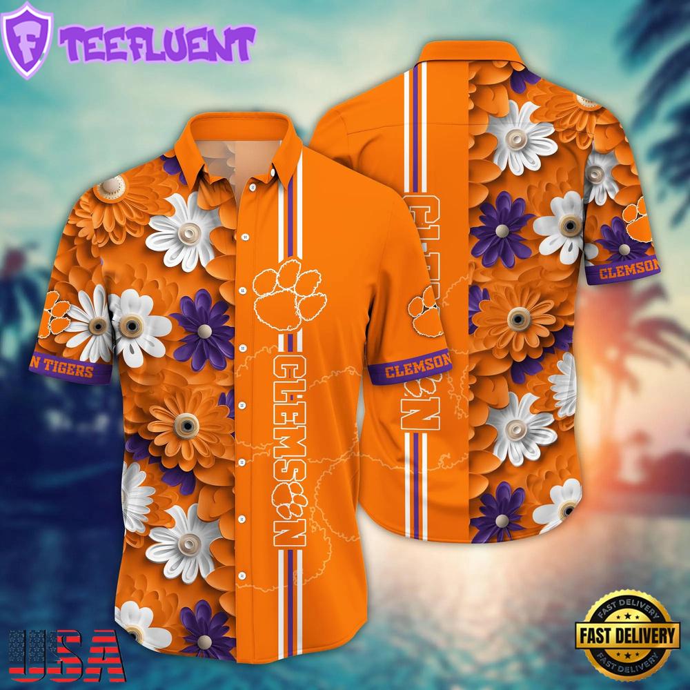 NCAA Clemson Tigers Flower Summer Aloha Button Hawaiian Shirt