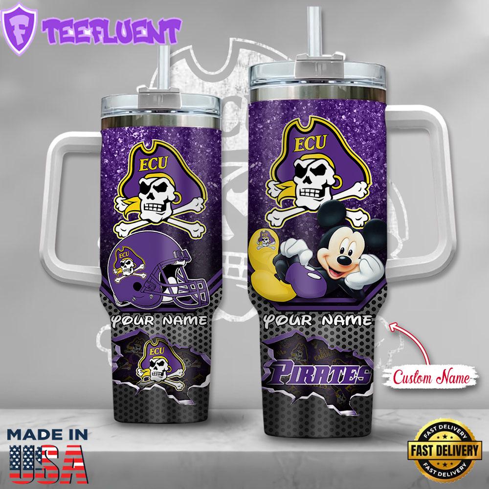 NCAA East Carolina Pirates Mickey Mouse Custom Stanley Quencher 40oz Stainless Steel Tumbler With Handle