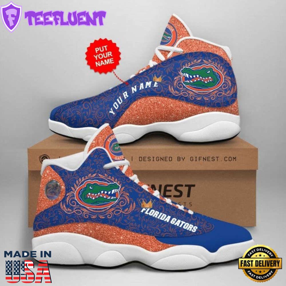 NCAA Florida Gators Custom Name Blue Orange Air Jordan 13 Shoes