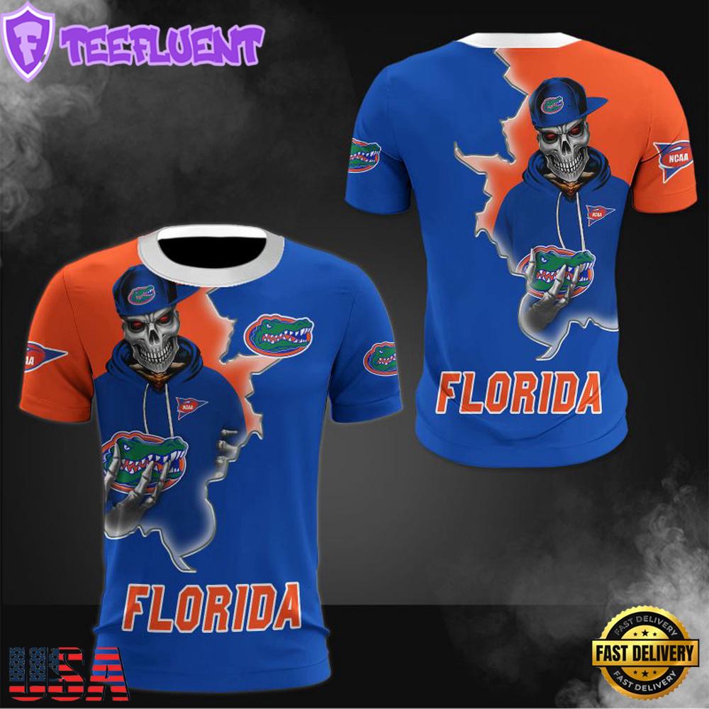 NCAA Florida Gators Halloween Skeleton All Over Print T Shirt