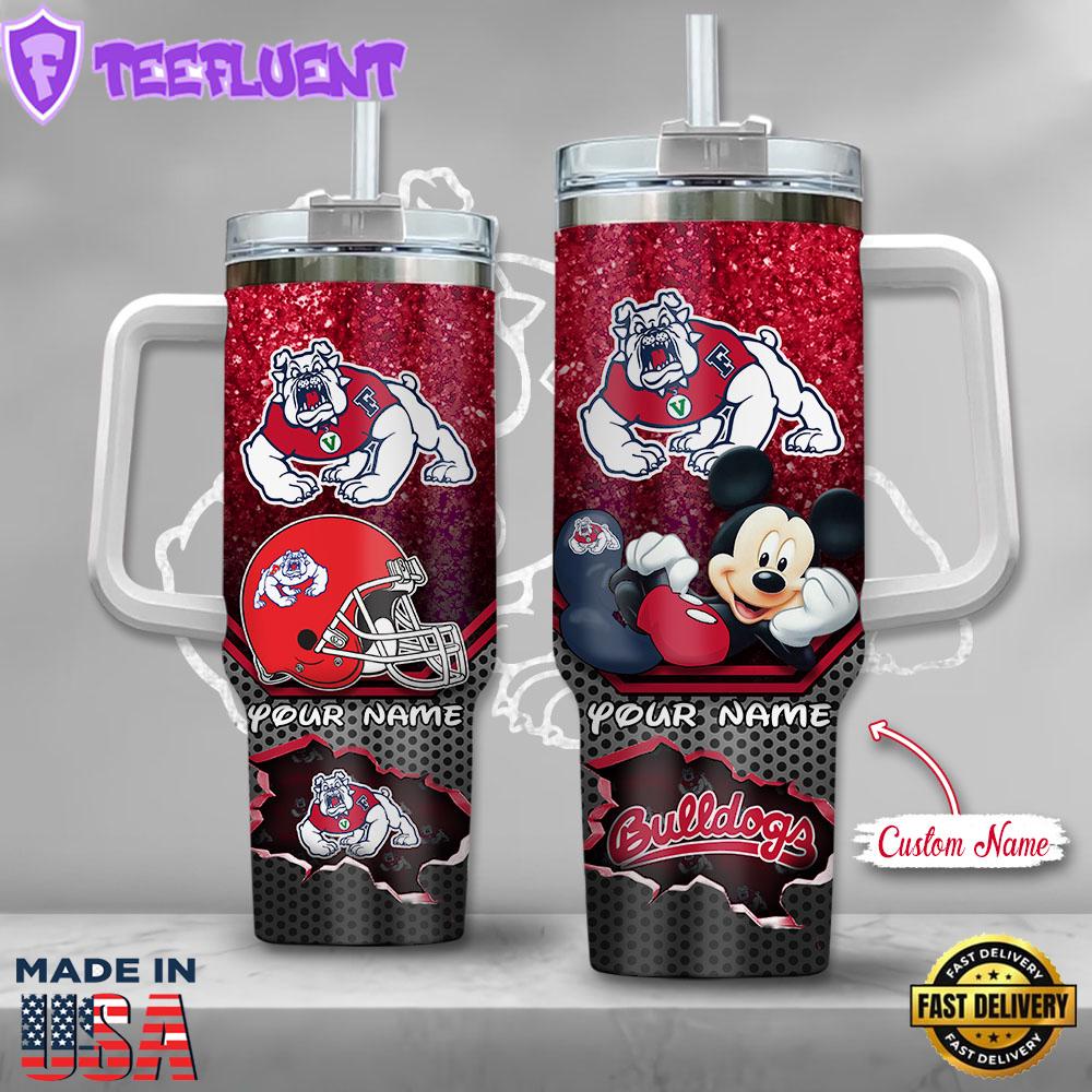NCAA Fresno State Bulldogs Mickey Mouse Custom Stanley Quencher 40oz Stainless Steel Tumbler With Handle