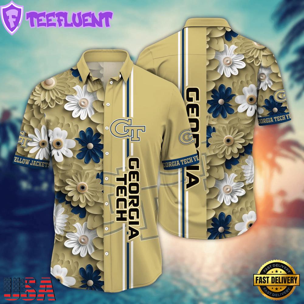 NCAA Georgia Tech Yellow Jackets Flower Summer Aloha Button Hawaiian Shirt