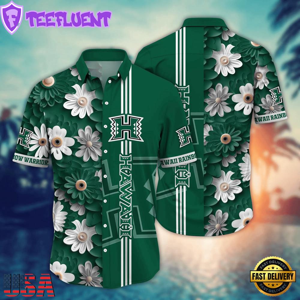 NCAA Hawaii Rainbow Warriors Flower Summer Aloha Button Hawaiian Shirt