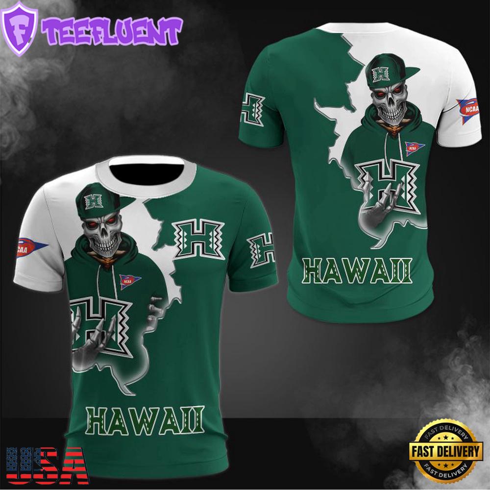 NCAA Hawaii Rainbow Warriors Halloween Skeleton All Over Print T Shirt