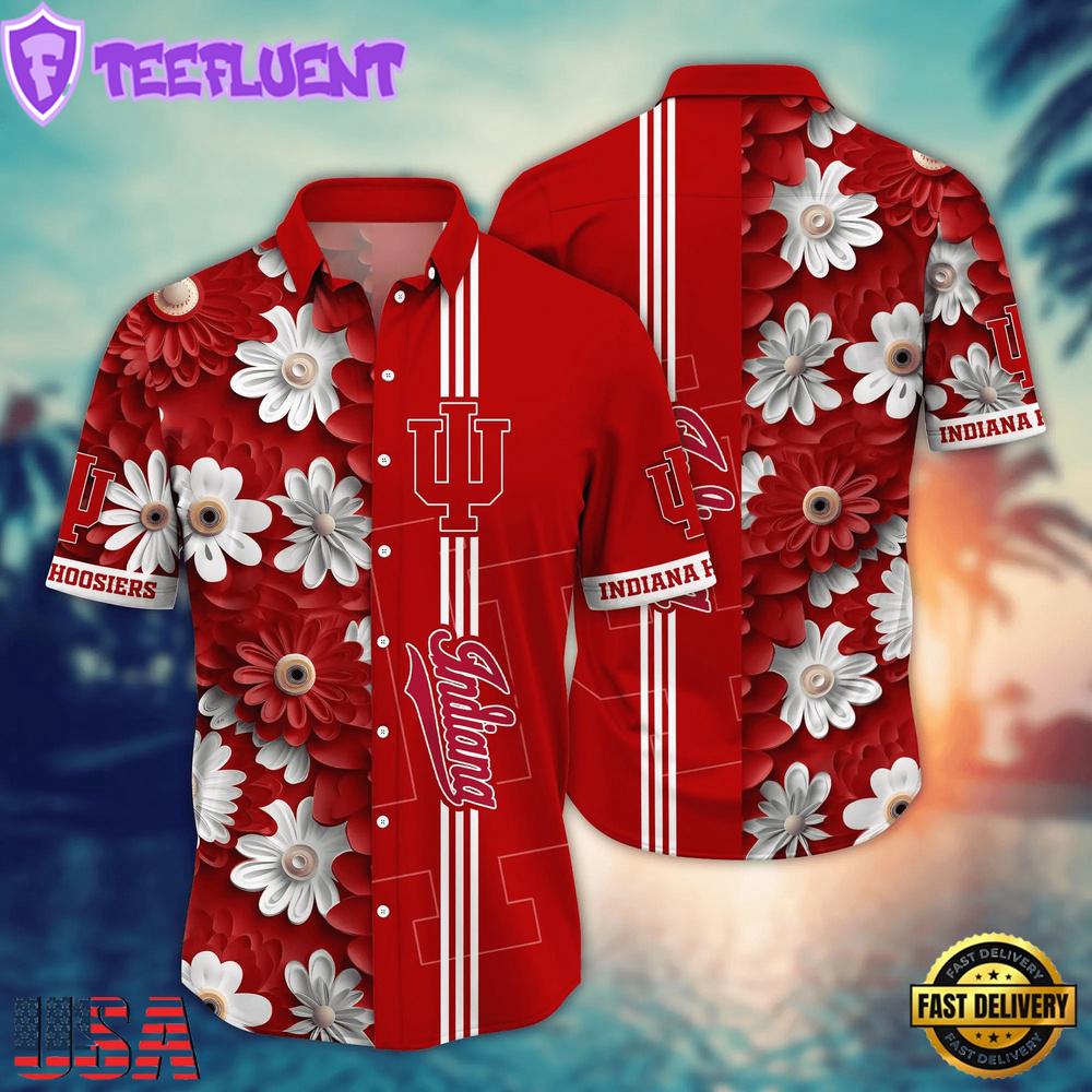 NCAA Indiana Hoosiers Flower Summer Aloha Button Hawaiian Shirt