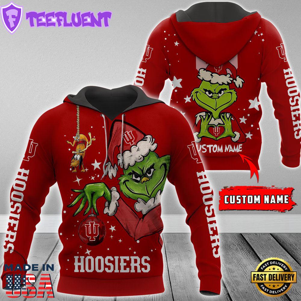 Ncaa Indiana Hoosiers Football Team The Grinch Custom Name Hoodie