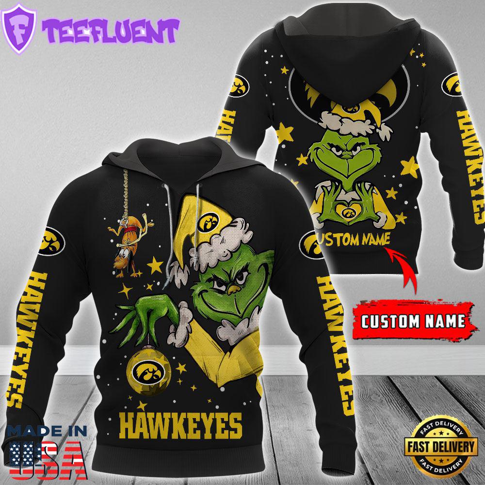 Ncaa Iowa Hawkeyes Football Team The Grinch Custom Name Hoodie