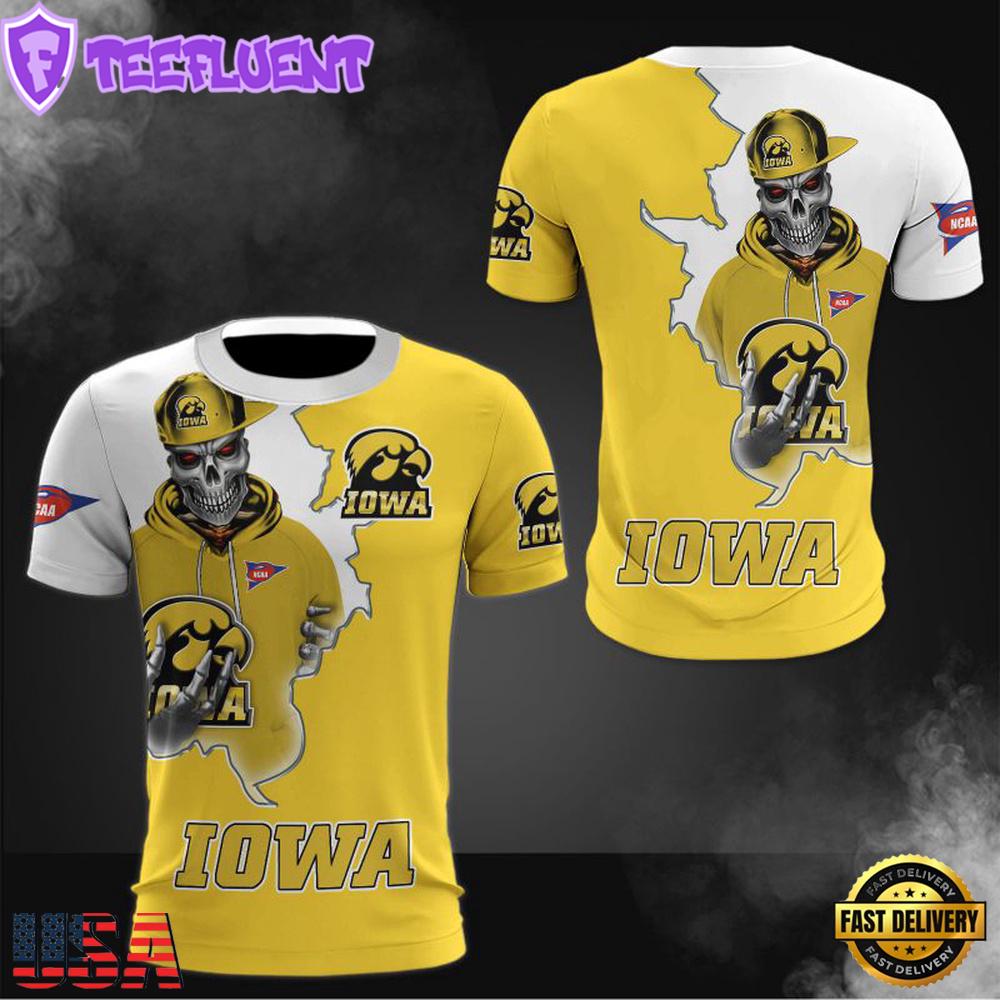 NCAA Iowa Hawkeyes Halloween Skeleton All Over Print T Shirt