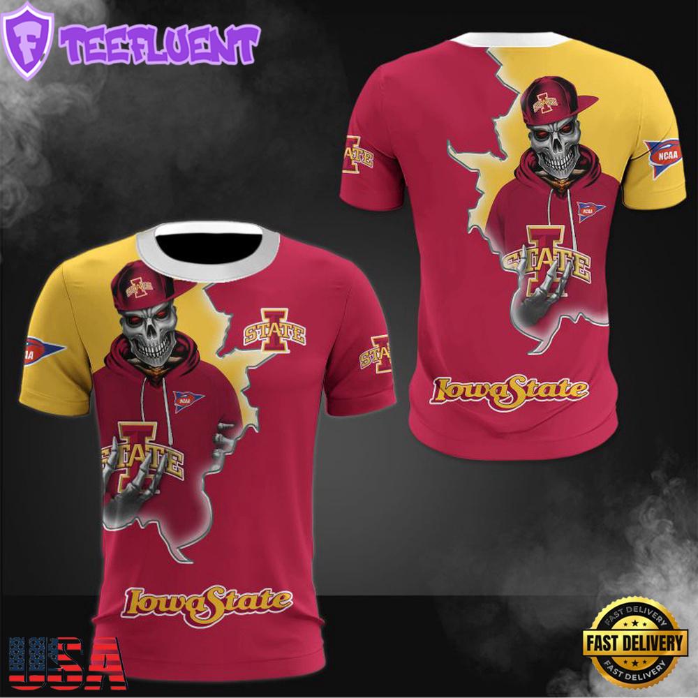 NCAA Iowa State Cyclones Halloween Skeleton All Over Print T Shirt