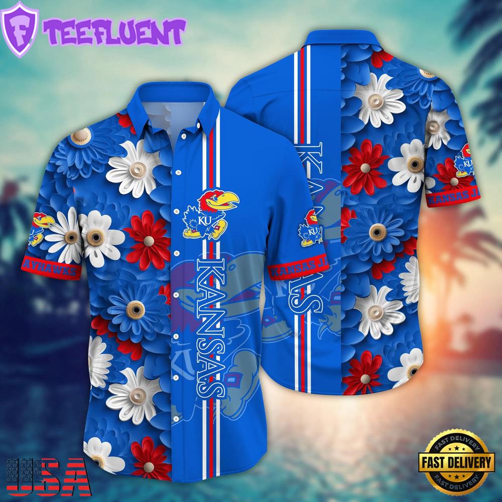 NCAA Kansas Jayhawks Flower Summer Aloha Button Hawaiian Shirt