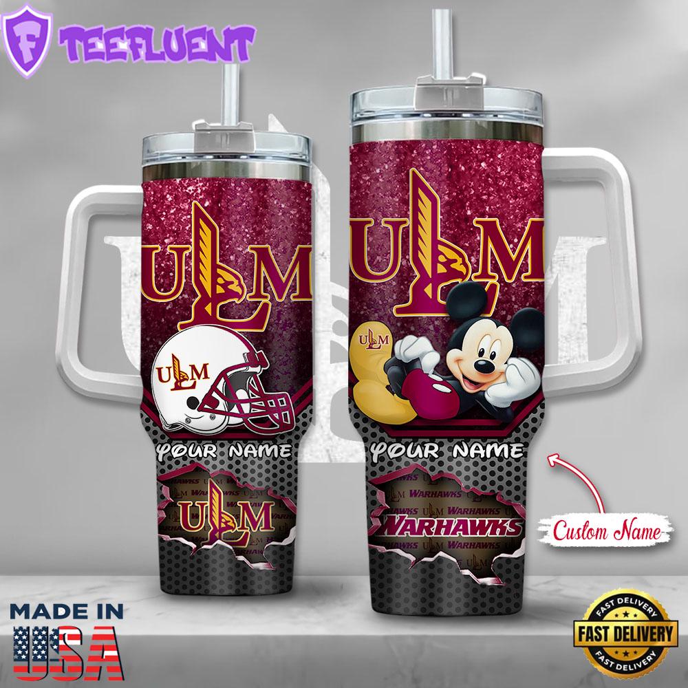 NCAA Louisiana Monroe Warhawks Mickey Mouse Custom Stanley Quencher 40oz Stainless Steel Tumbler With Handle