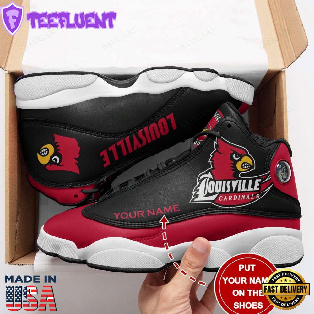 NCAA Louisville Cardinals Custom Name Black Red Air Jordan 13 Shoes