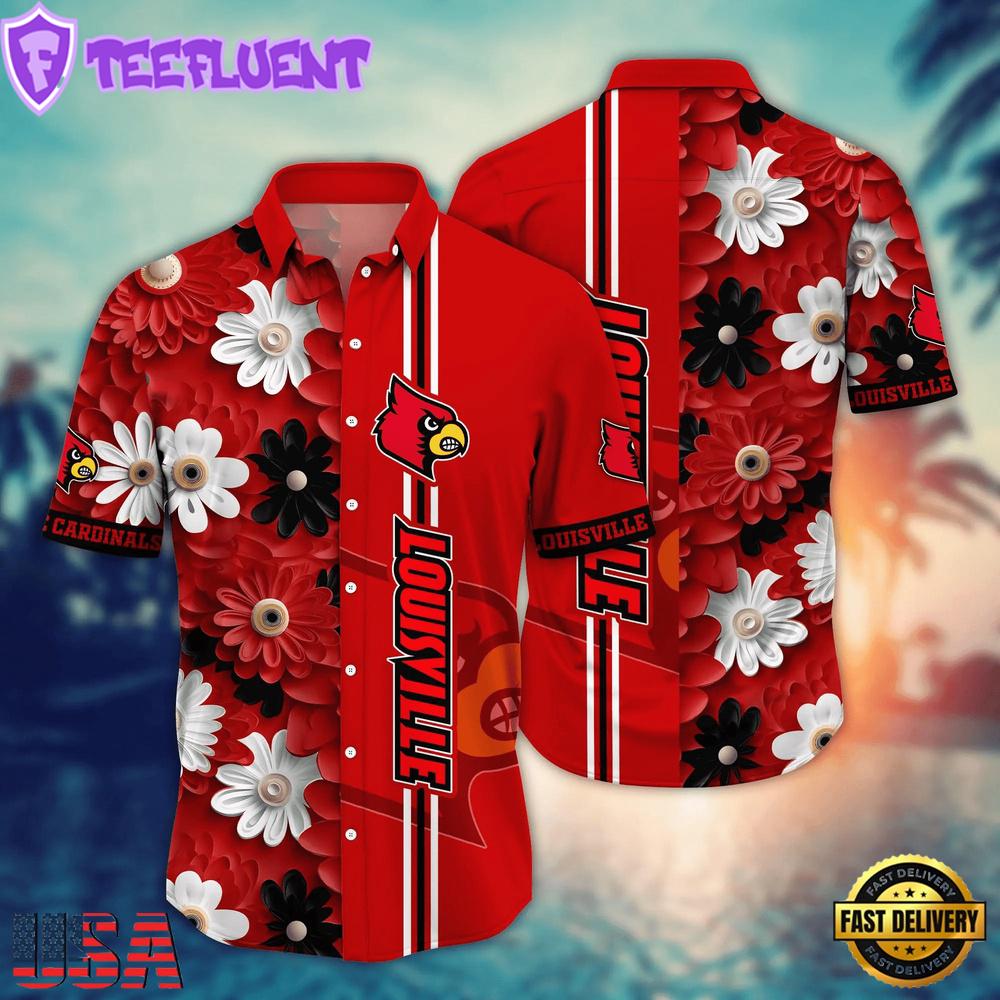 NCAA Louisville Cardinals Flower Summer Aloha Button Hawaiian Shirt