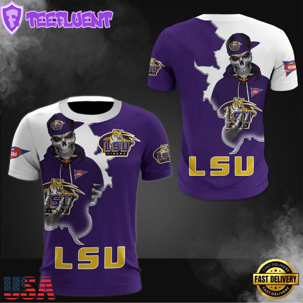 NCAA LSU Tigers football Halloween Skeleton All Over Print T Shirt