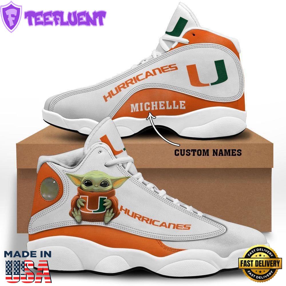 NCAA Miami Hurricanes Custom Name Air Jordan 13 Shoes