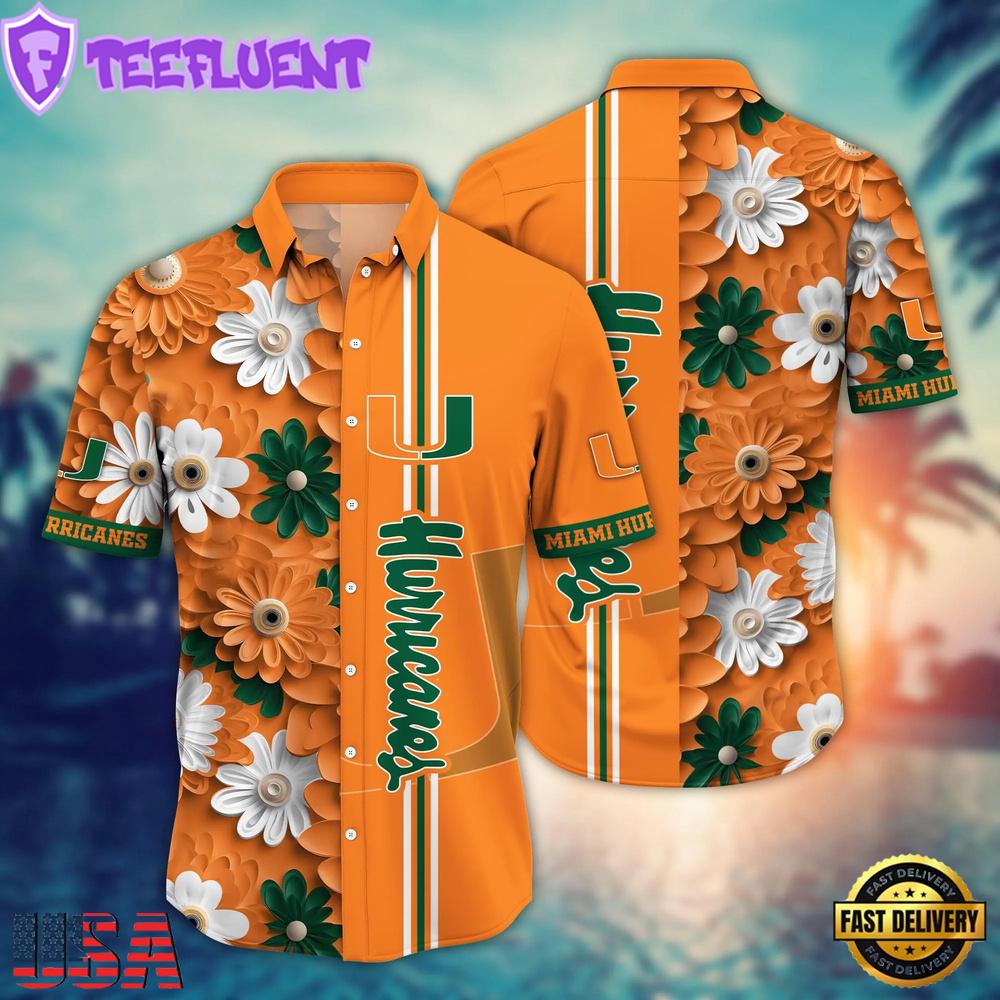 NCAA Miami Hurricanes Flower Summer Aloha Button Hawaiian Shirt
