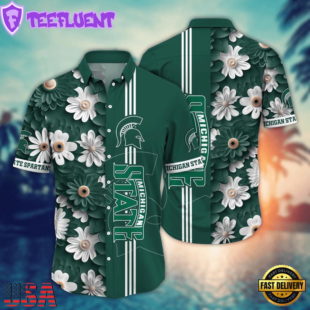 NCAA Michigan State Spartans Flower Summer Aloha Button Hawaiian Shirt