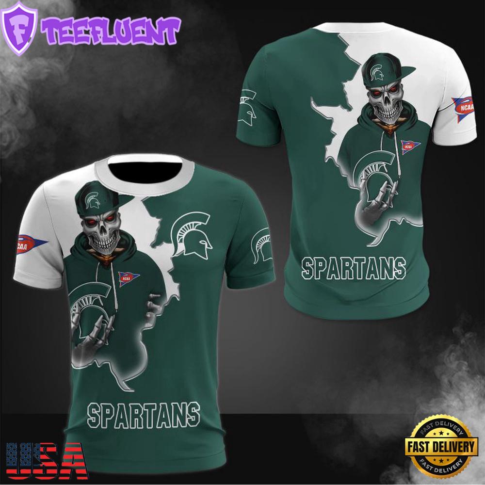 NCAA Michigan State Spartans Halloween Skeleton All Over Print T Shirt
