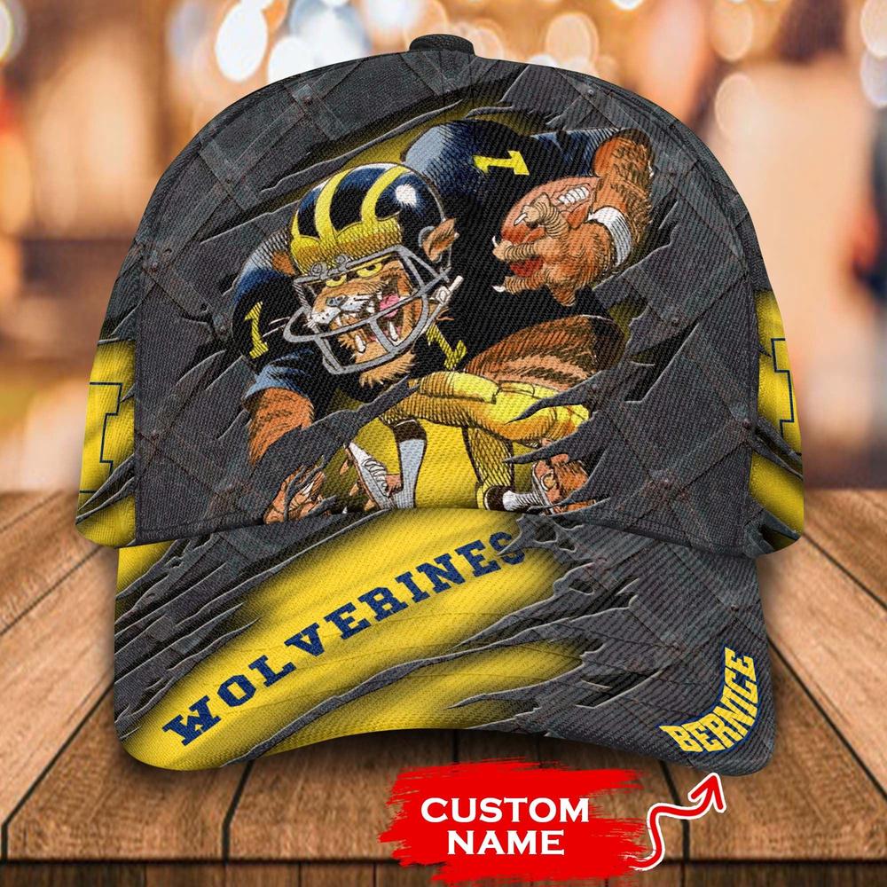 NCAA Michigan Wolverines 3D Mascot Custom Baseball Cap