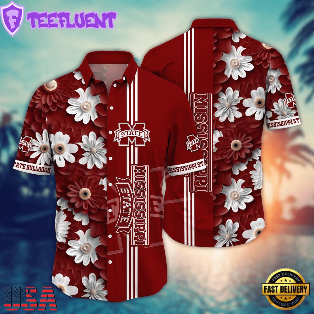 NCAA Mississippi State Bulldogs Flower Summer Aloha Button Hawaiian Shirt