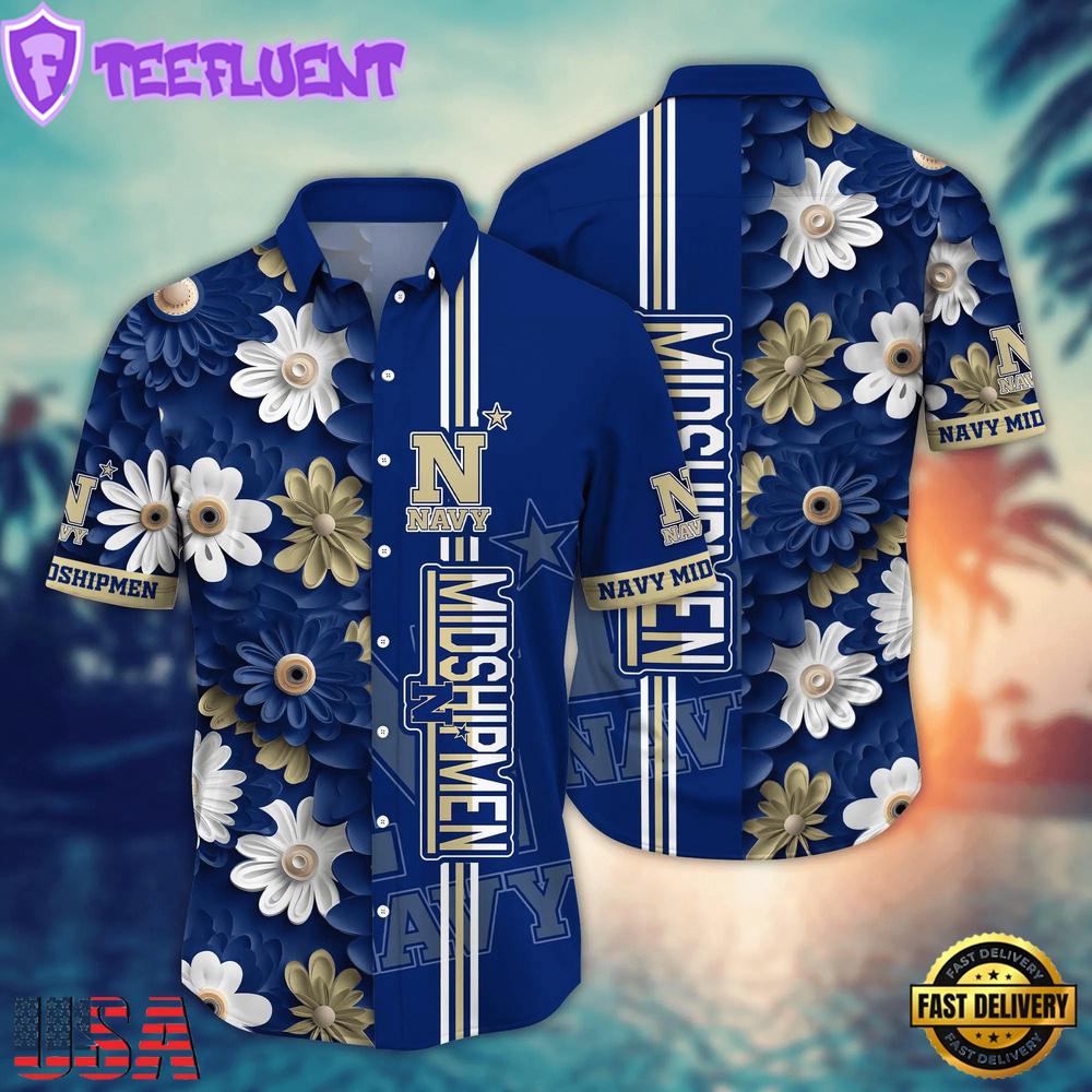 NCAA Navy Midshipmen Flower Summer Aloha Button Hawaiian Shirt