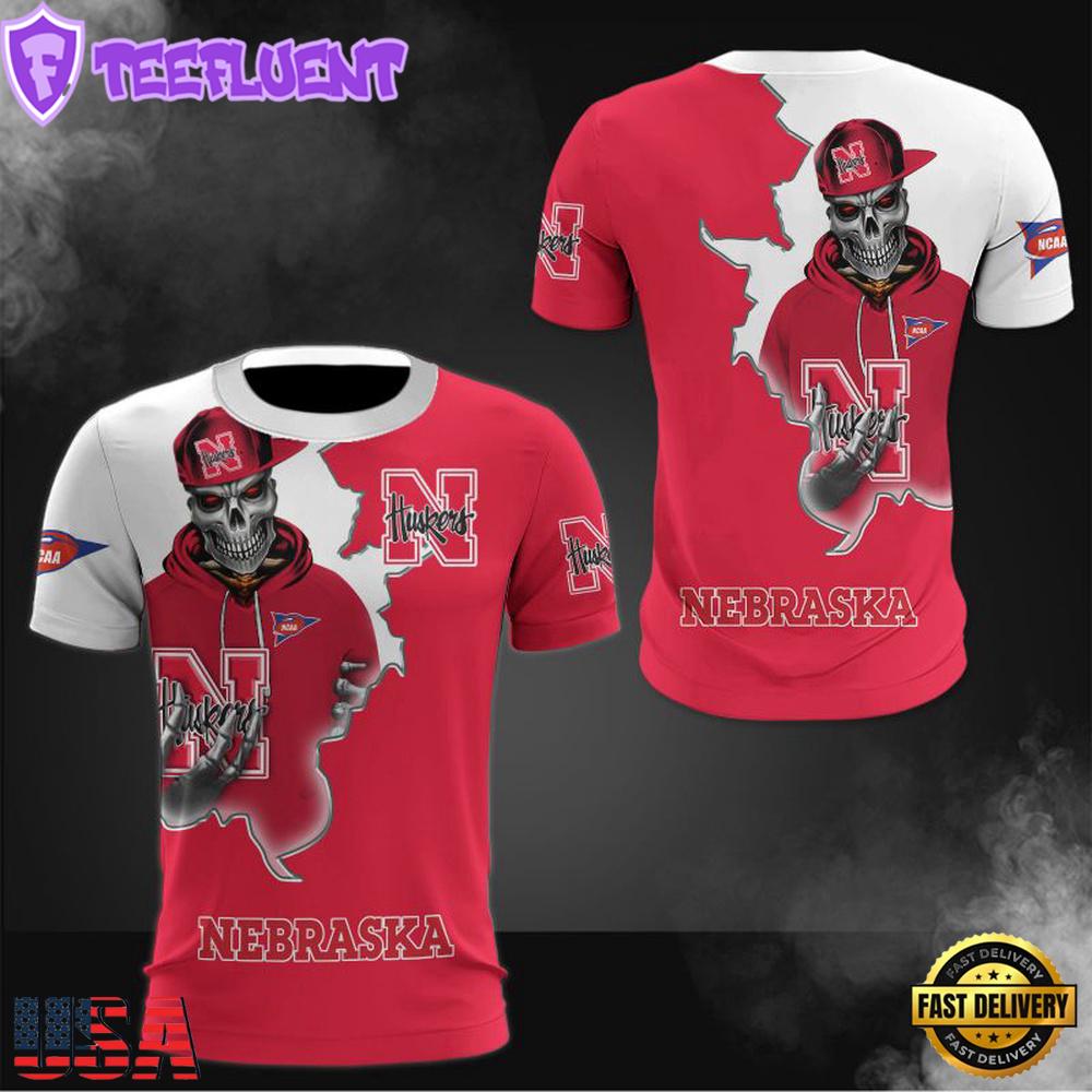 NCAA Nebraska Cornhuskers Halloween Skeleton All Over Print T Shirt