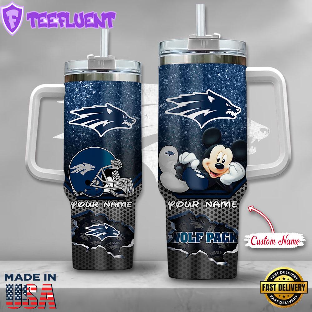 NCAA Nevada Wolf Pack Mickey Mouse Custom Stanley Quencher 40oz Stainless Steel Tumbler With Handle