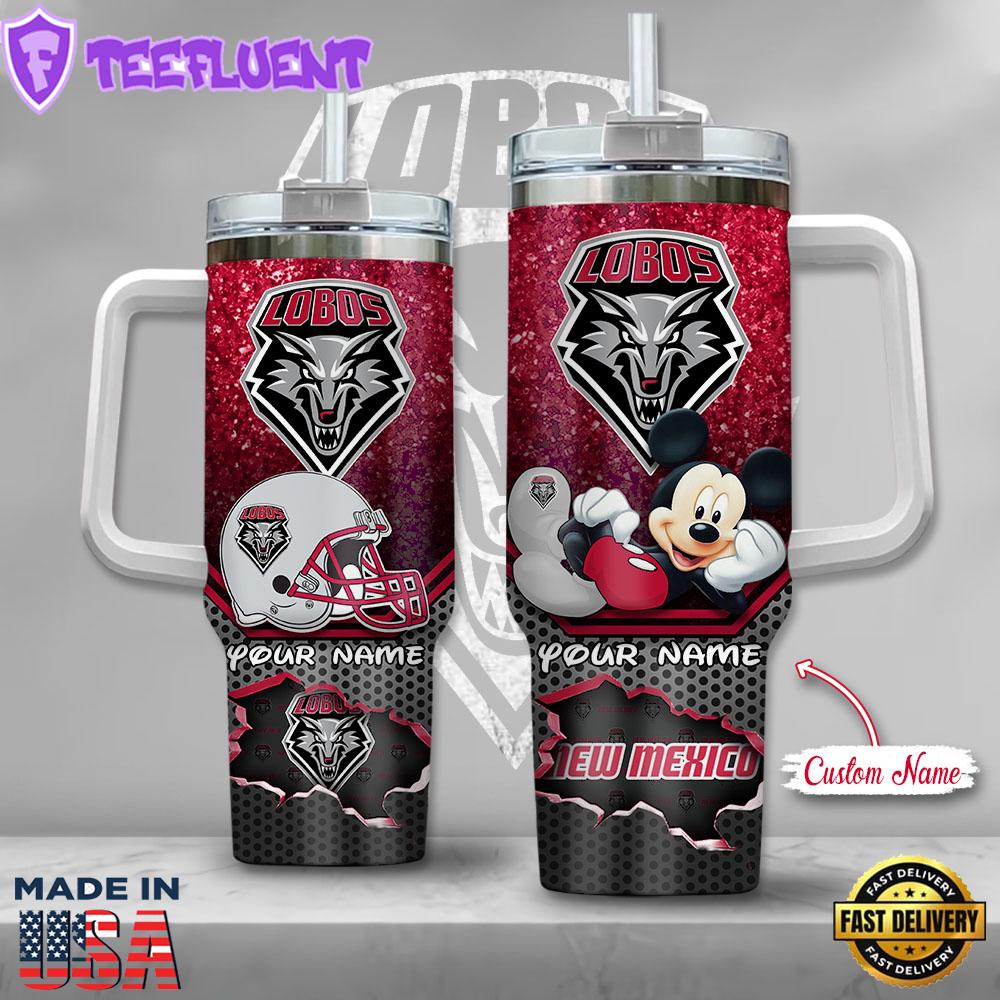 NCAA New Mexico Lobos Mickey Mouse Custom Stanley Quencher 40oz Stainless Steel Tumbler With Handle