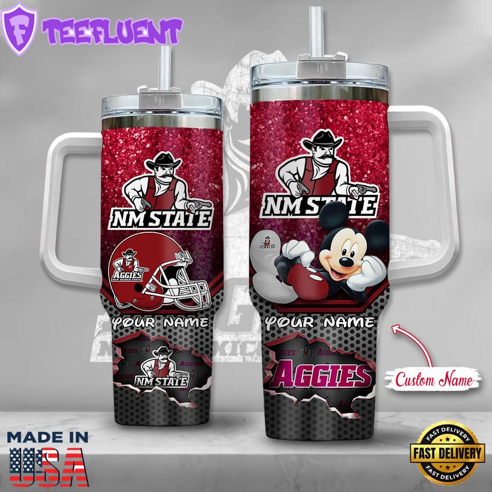 NCAA New Mexico State Aggies Mickey Mouse Custom Stanley Quencher 40oz Stainless Steel Tumbler With Handle