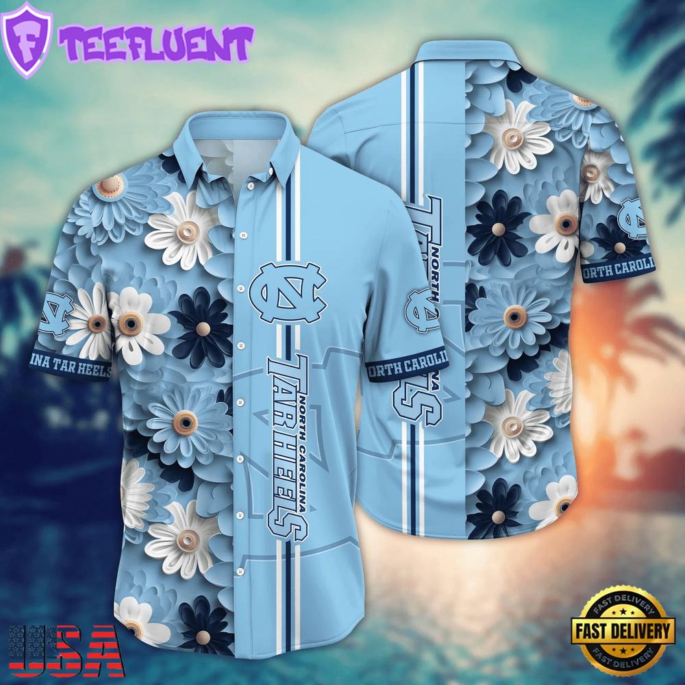 NCAA North Carolina Tar Heels Flower Summer Aloha Button Hawaiian Shirt