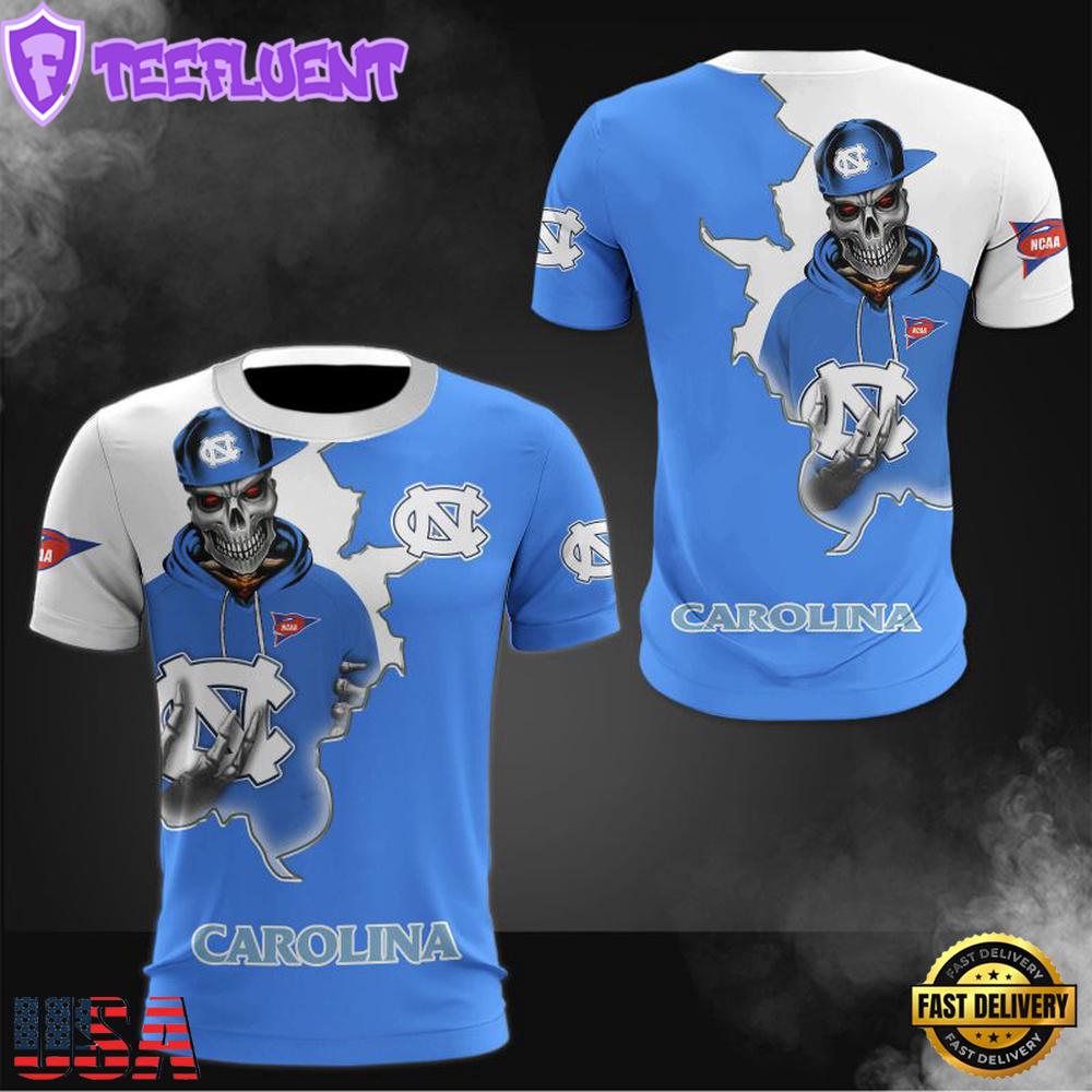 NCAA North Carolina Tar Heels Halloween Skeleton All Over Print T Shirt