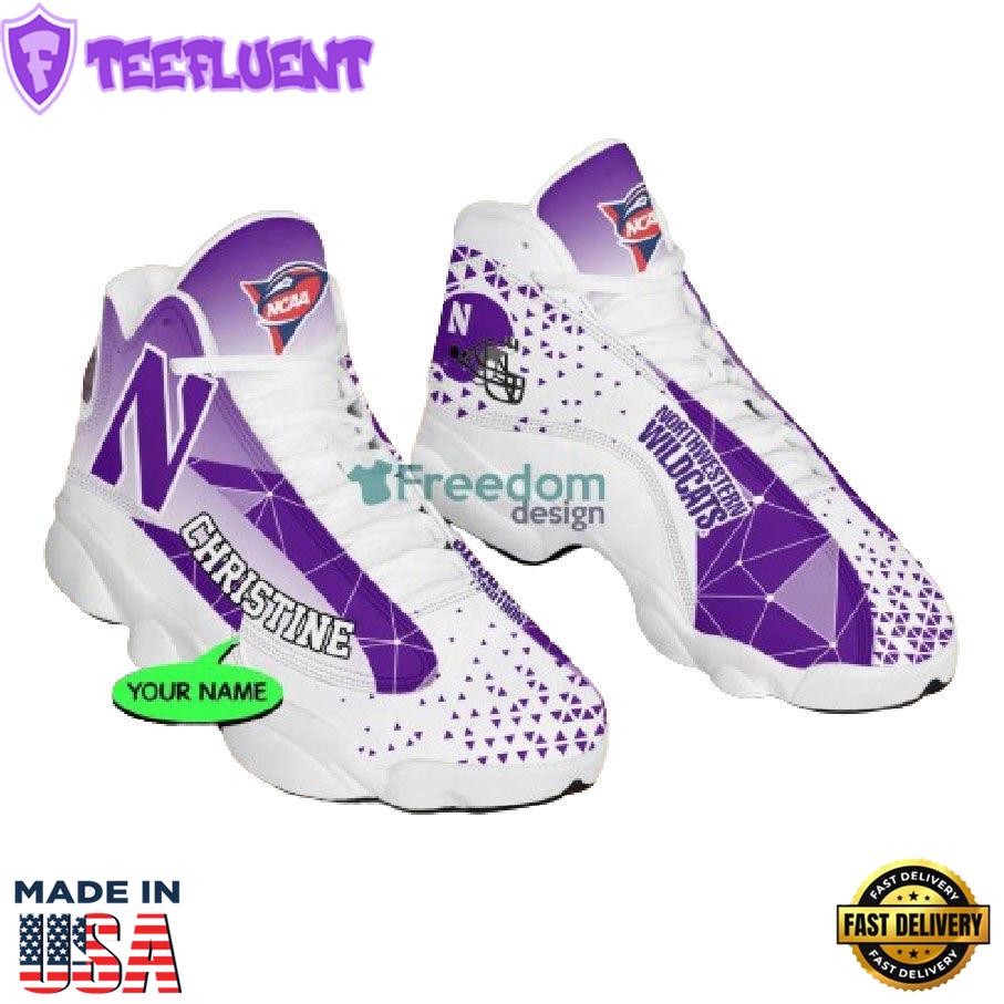 NCAA Northwestern Wildcats Custom Name Triangle Pattern Air Jordan 13 Shoes