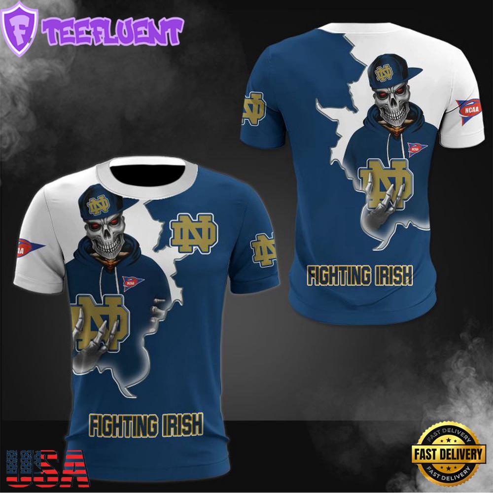 NCAA Notre Dame Fighting Irish Halloween Skeleton All Over Print T Shirt