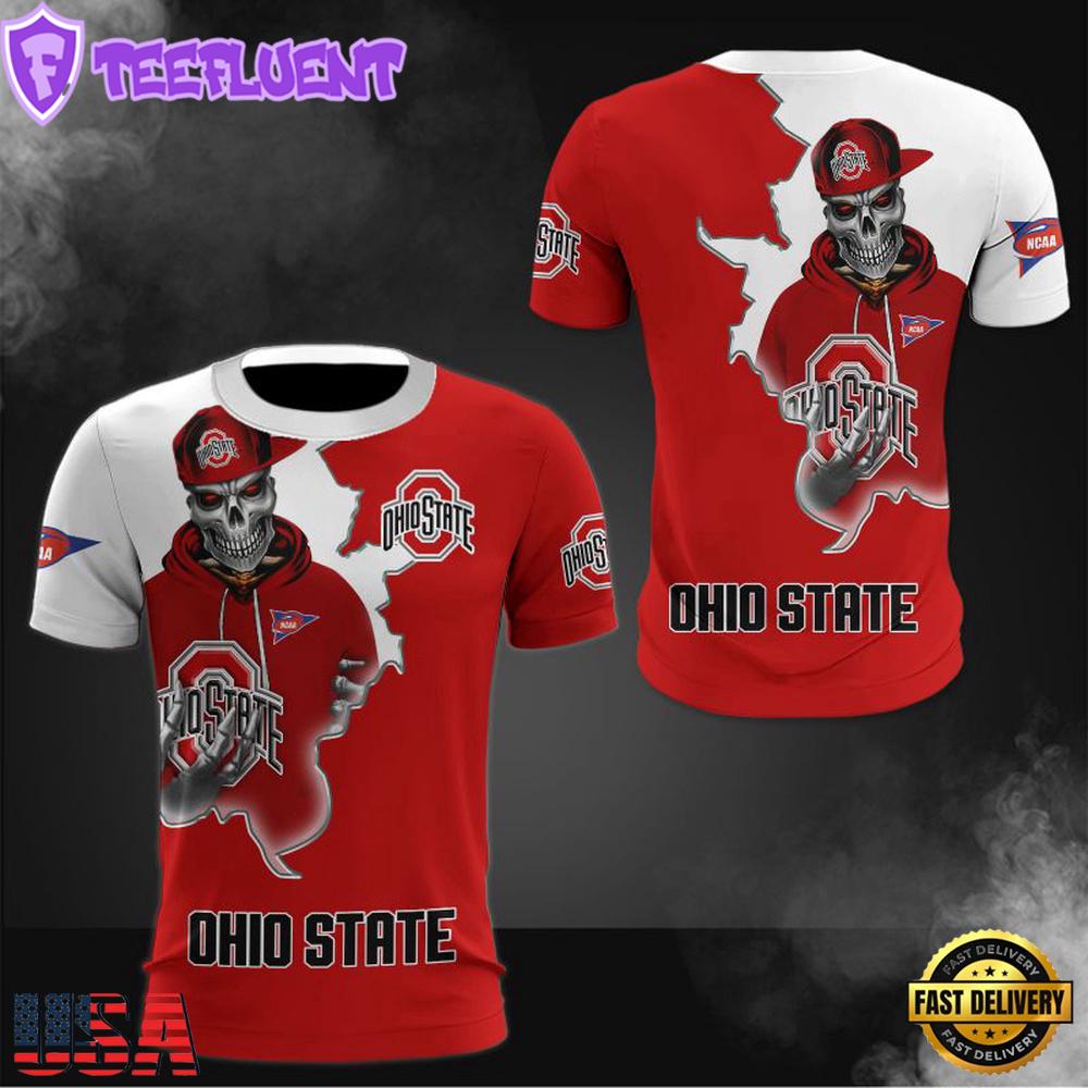 NCAA Ohio State Buckeyes Halloween Skeleton All Over Print T Shirt