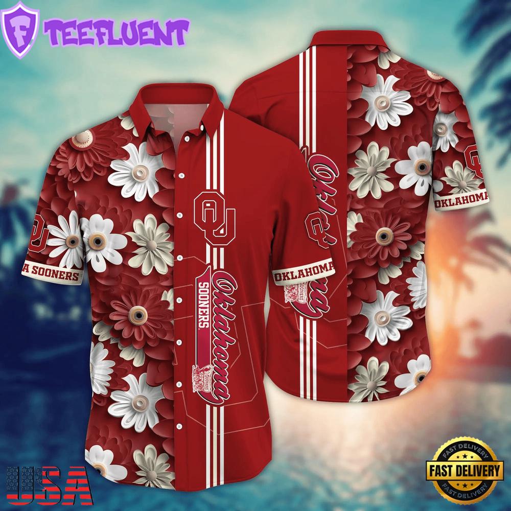 NCAA Oklahoma Sooners Flower Summer Aloha Button Hawaiian Shirt
