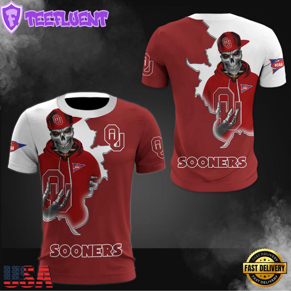 NCAA Oklahoma Sooners Halloween Skeleton All Over Print T Shirt
