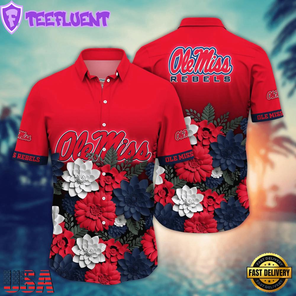 NCAA Ole Miss Rebels Flower Tropical Summer Beach Hawaiian Shirt