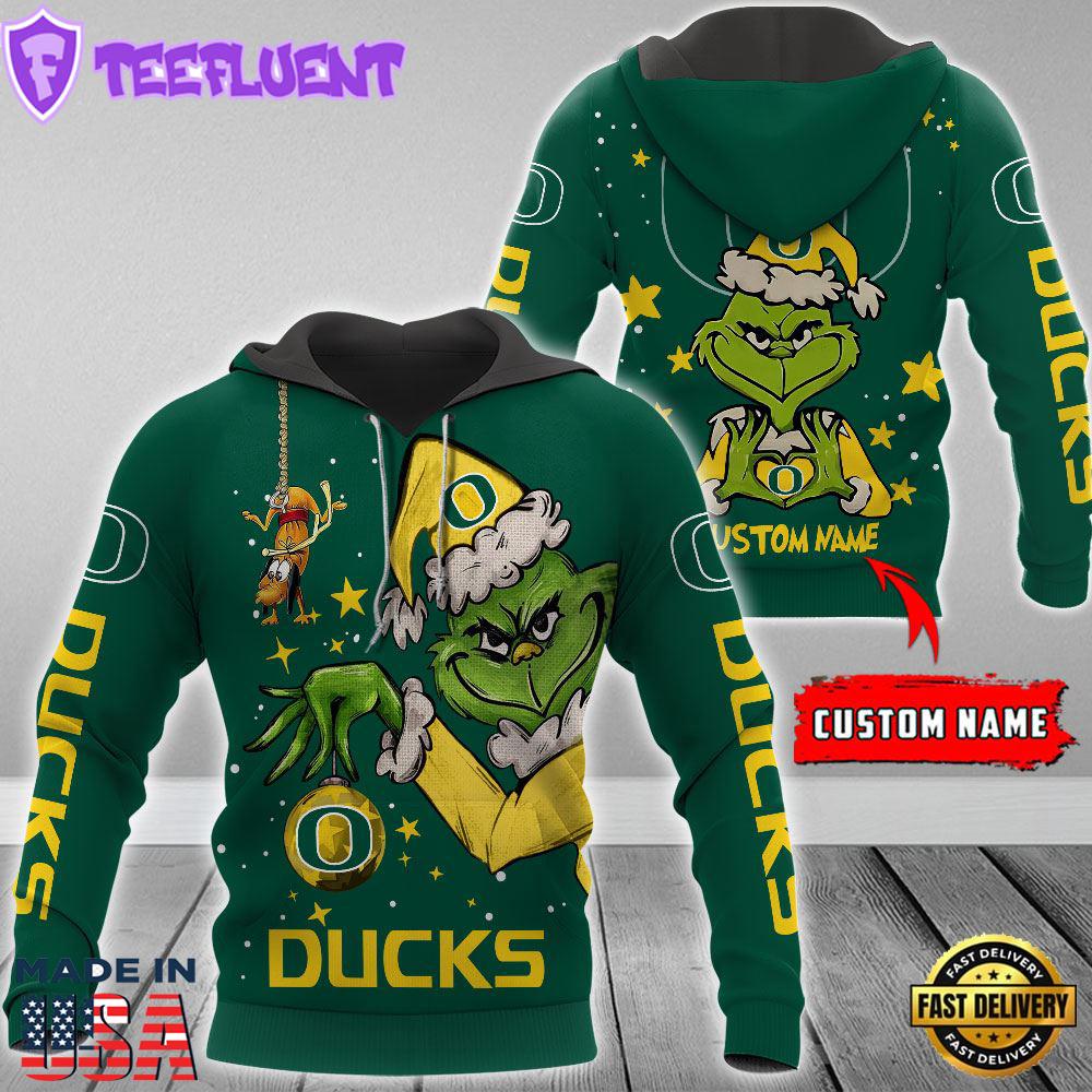 Ncaa Oregon Ducks Football Team The Grinch Custom Name Hoodie