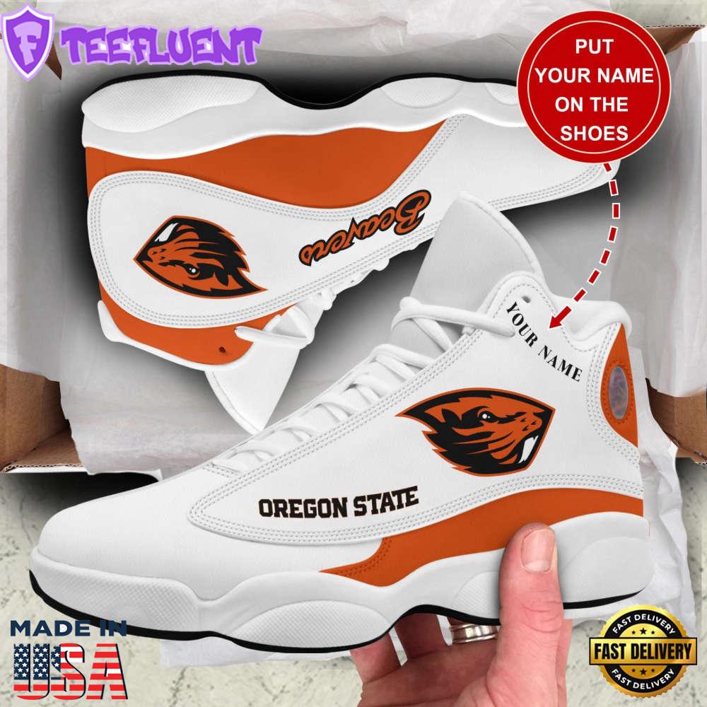 NCAA Oregon State Beavers Custom Name White Air Jordan 13 Shoes For Men Women