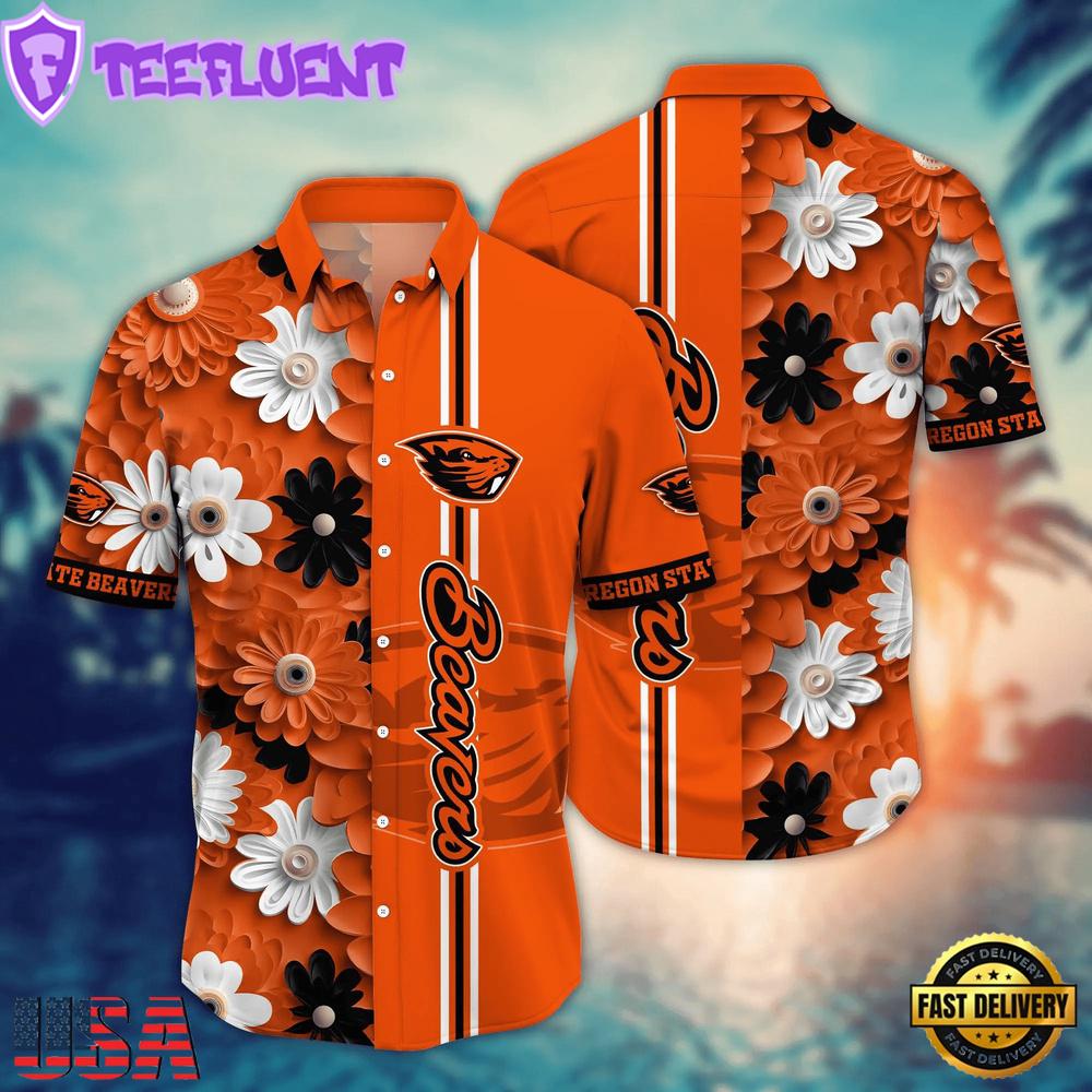NCAA Oregon State Beavers Flower Summer Aloha Button Hawaiian Shirt