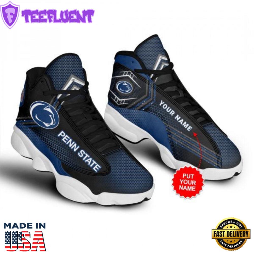 NCAA Penn State Nittany Lions Custom Name Blue Black Air Jordan 13 Shoes For Men Women