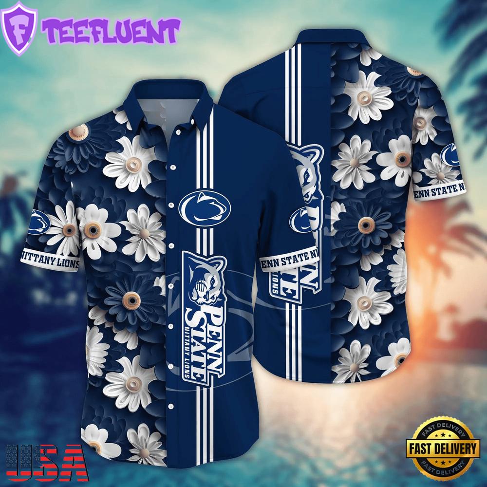 NCAA Penn State Nittany Lions Flower Summer Aloha Button Hawaiian Shirt